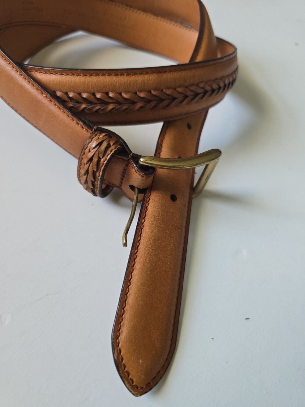 Coach Belt 5913 British Tan Braided Brass Buckle 40" Waist Full Grain Cowhide Le
